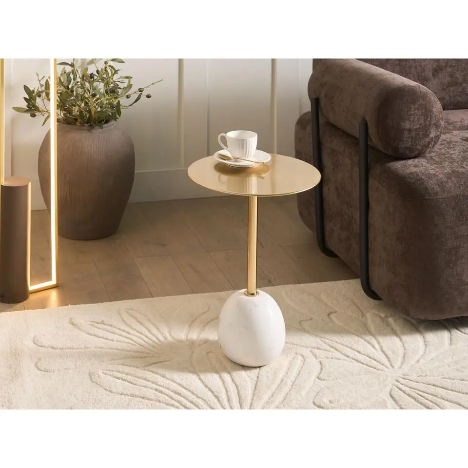 OAHE - Bijzettafel - Wit/Goud - Metaal/Marmer