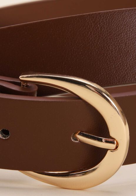 Womens Brown & Gold Buckle Casual Belt