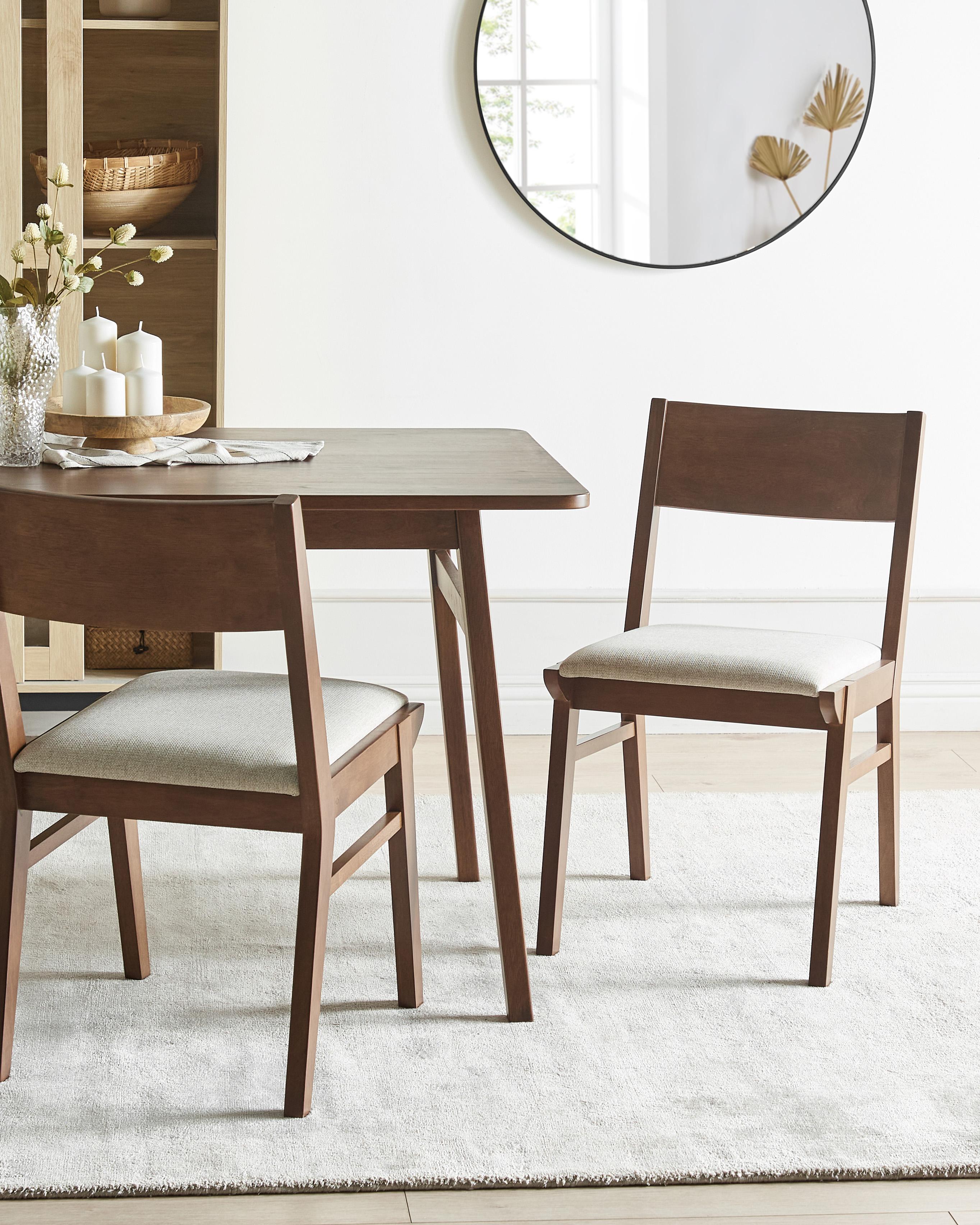 Set of 2 Dining Chairs ENOLA Wood Brown/ Light Beige