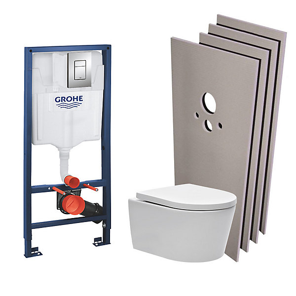 Grohe Pack WC Rapid SL   cuvette sans bride SAT, fixations cachées   plaque Skate chrome   Set habillage(RapidSL-SATrimless-sabo)