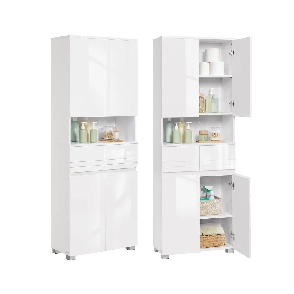 Meuble de rangement polyvalent pour salle de bain avec tiroir et étagères ajustables