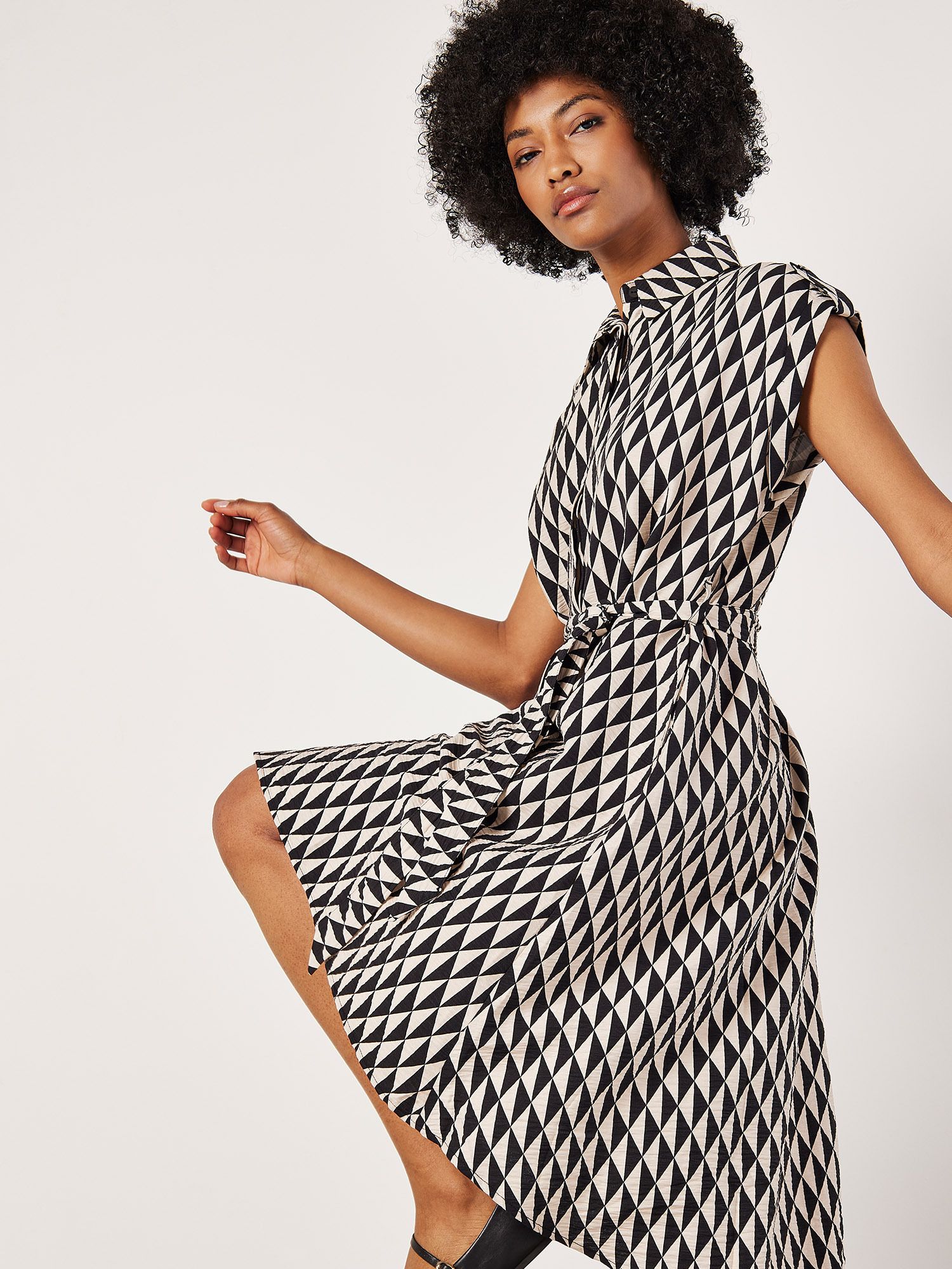 Apricot Geo Print Shirt Midi Dress