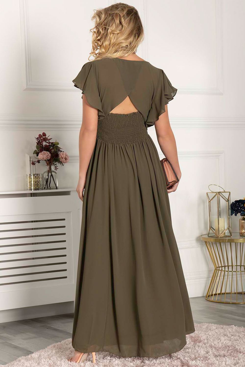 Jolie Moi Frilly Shoulder Chiffon Maxi Dress