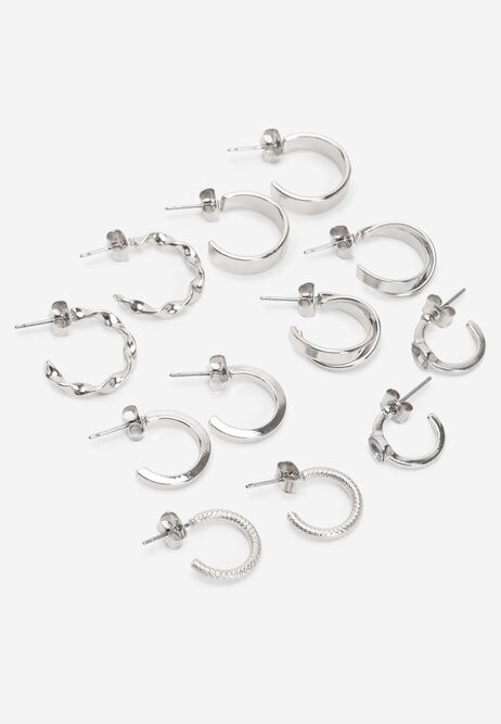 Womens 6pk Silver Twist Hoop Earrings