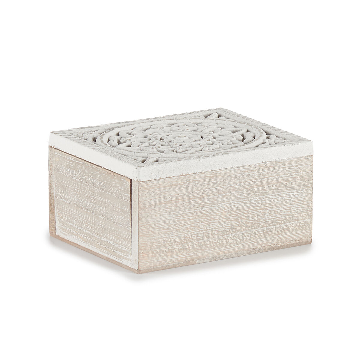 Caixa decorativa branca perfurada em madeira 16x11cm