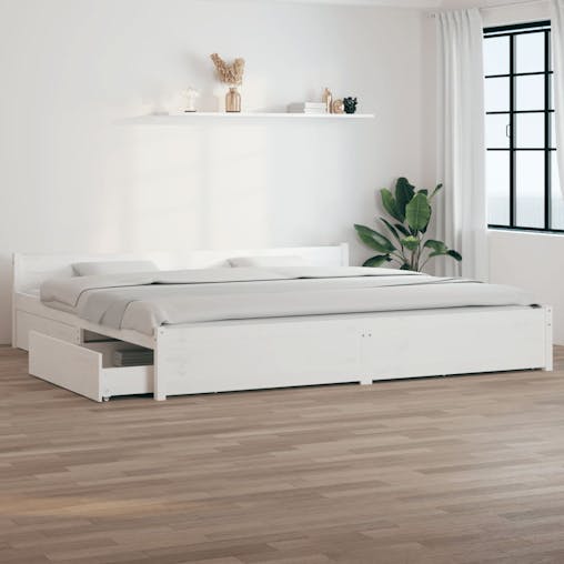 NNEVL Bed Frame with Drawers White 183x203 cm King Size