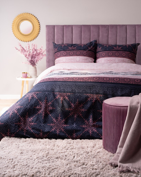 Pościel 140x200 glamour ornamenty granatowa pudrowa 3835 B Bawełna 88