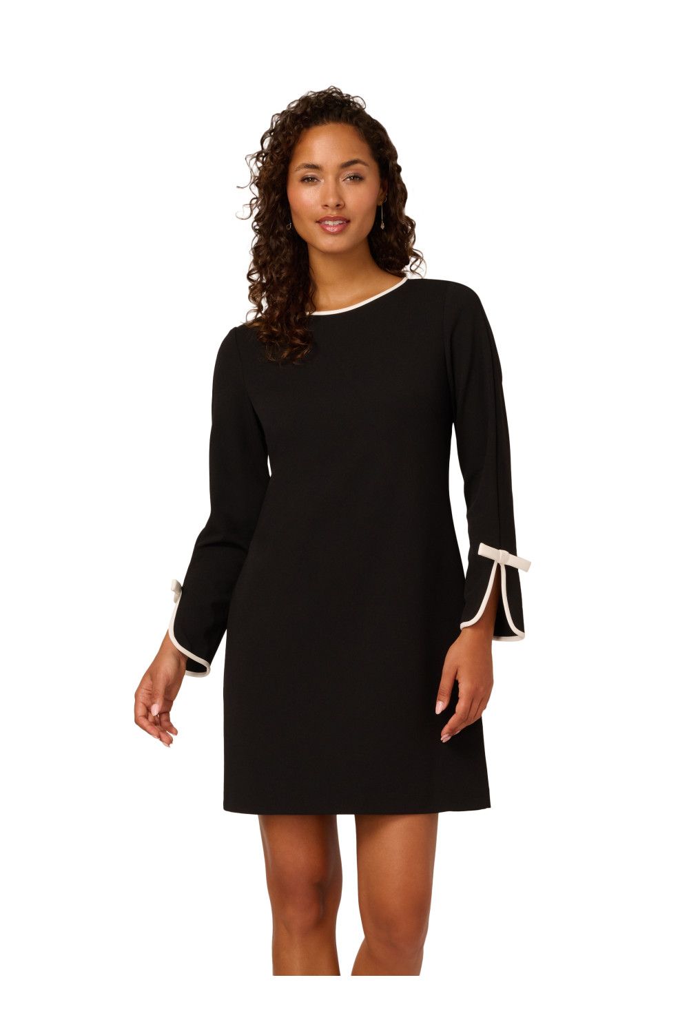Adrianna Papell Long Sleeve Crepe Short Dress