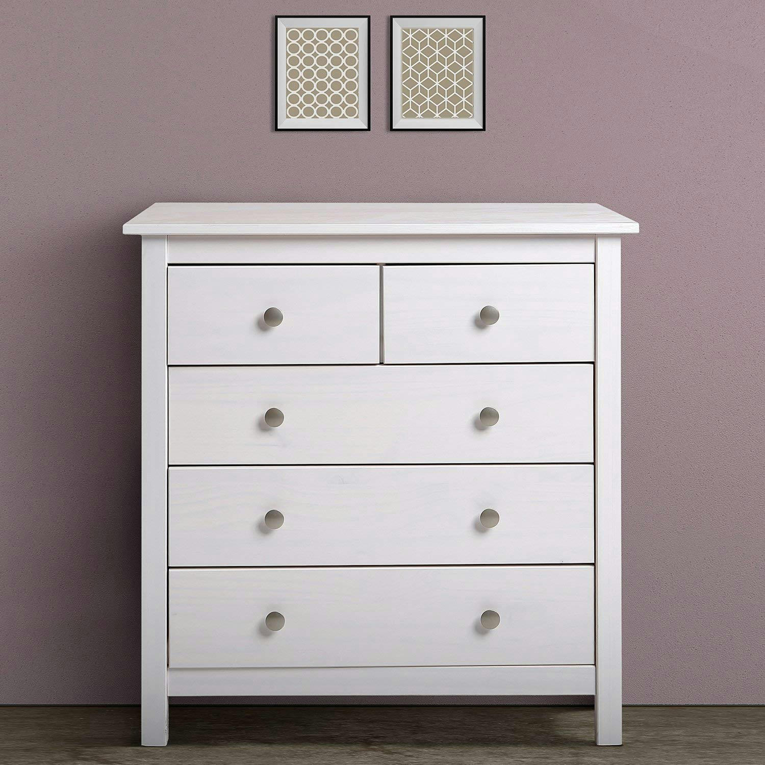BERNA - Commode 5 tiroirs blanc, 79 cm longueur