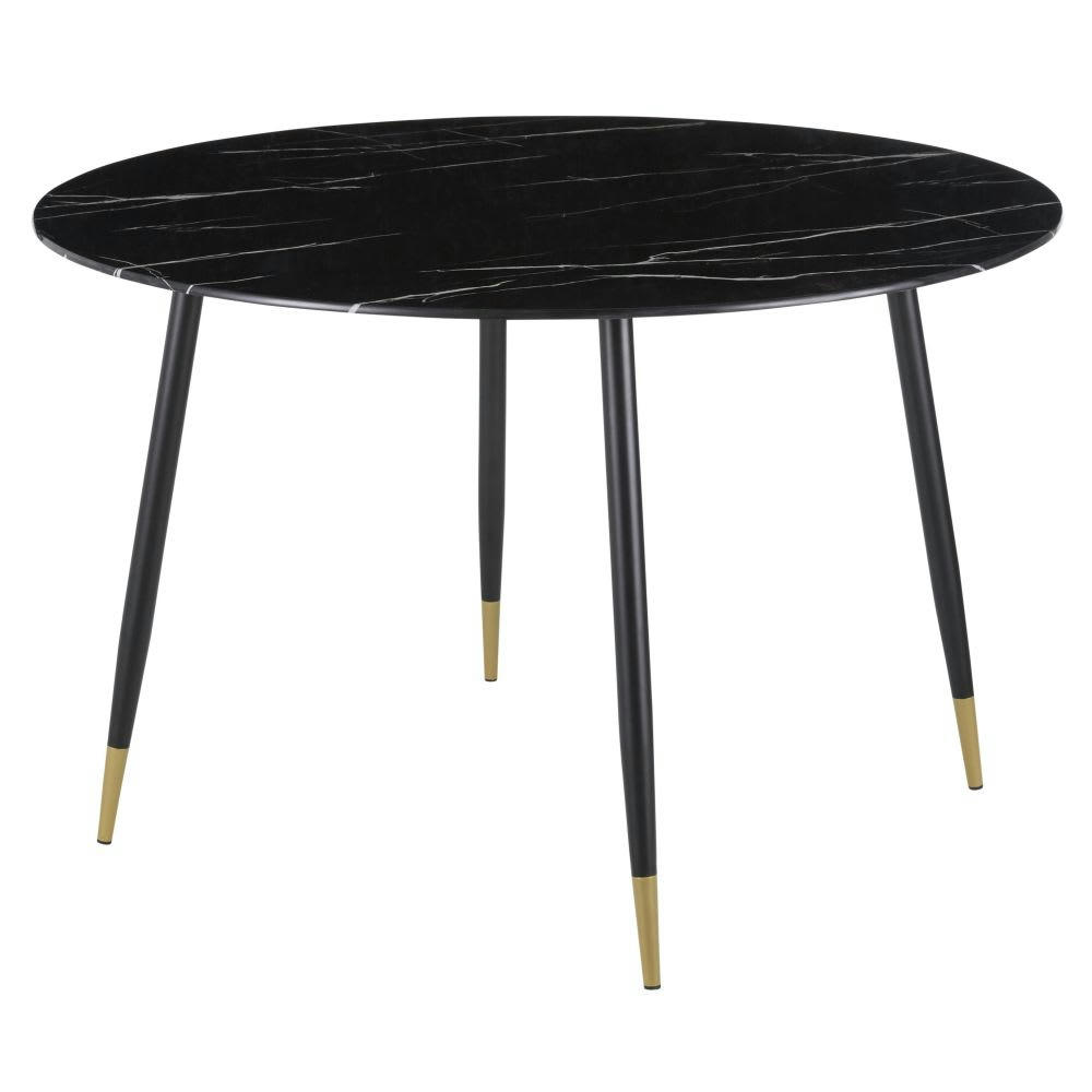 Phea - Table à manger effet marbre noir et métal coloris laiton et noir 5/6 personnes D120