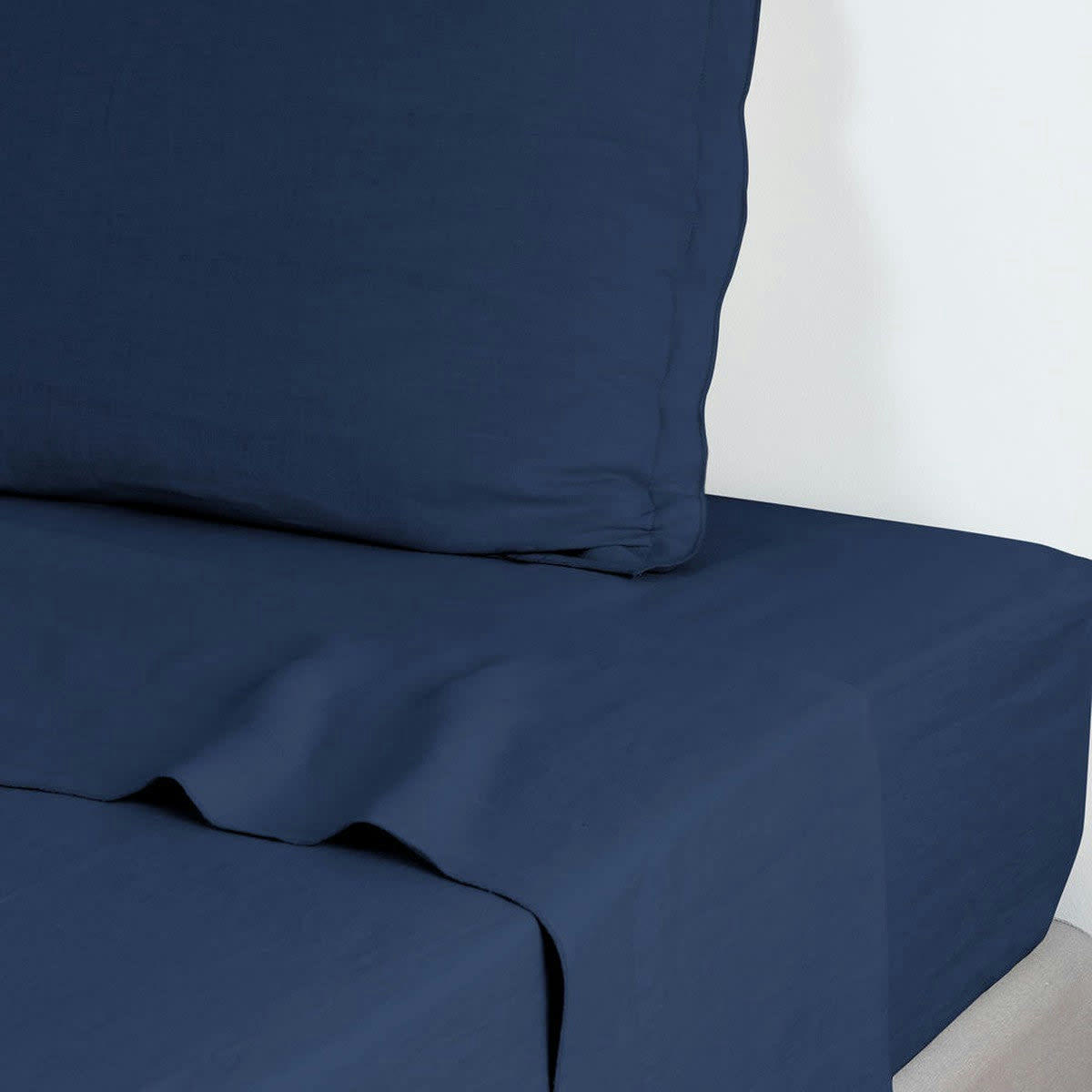 HORTENSE - Drap plat lin lavé  240x300 bleu indigo
