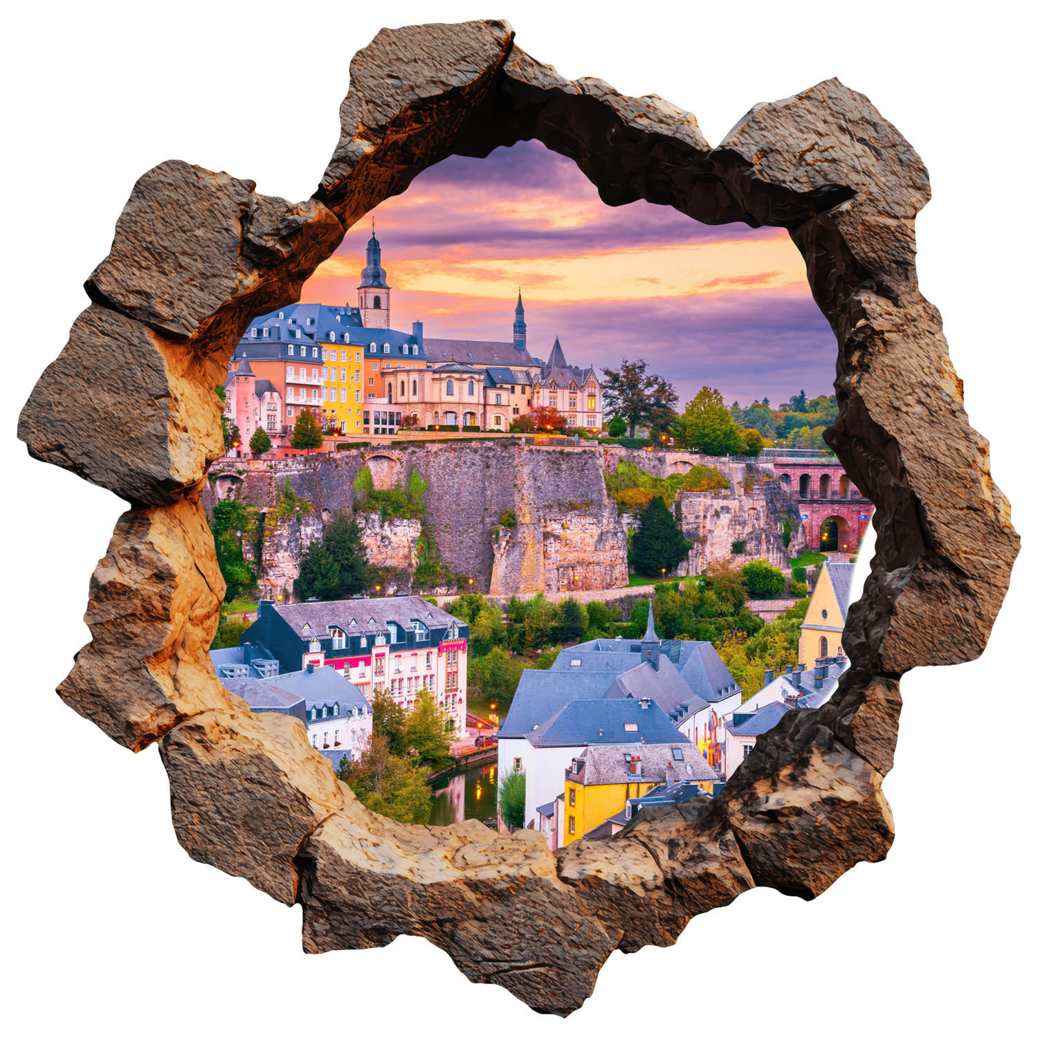 Naklejka wyrwa w ścianie wieże rafinerii efekt 3D 60x60