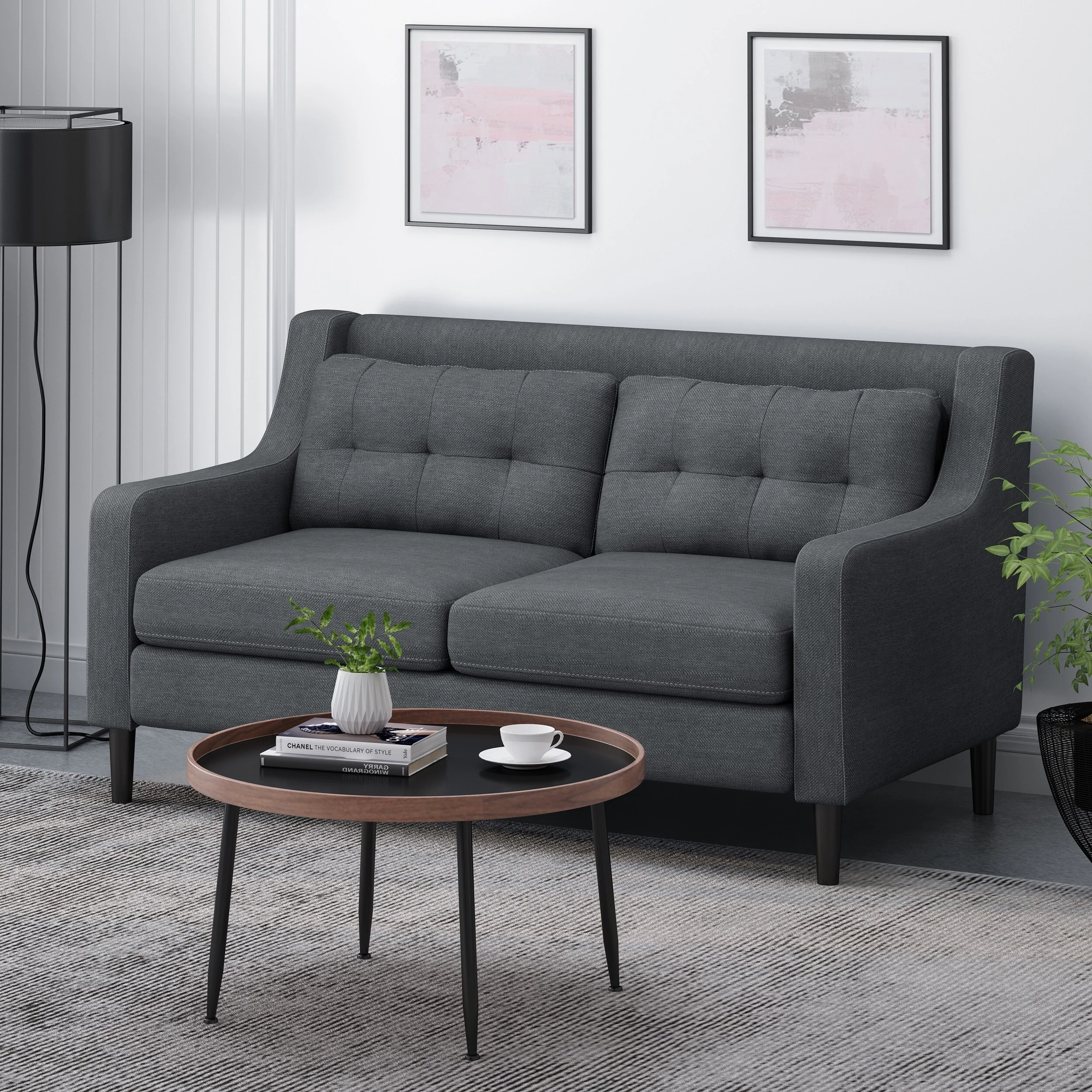 Roomfitters Modern Upholstered Sofa, Button-Tufted Couch with Curved Armrests and Comfortable Cushions