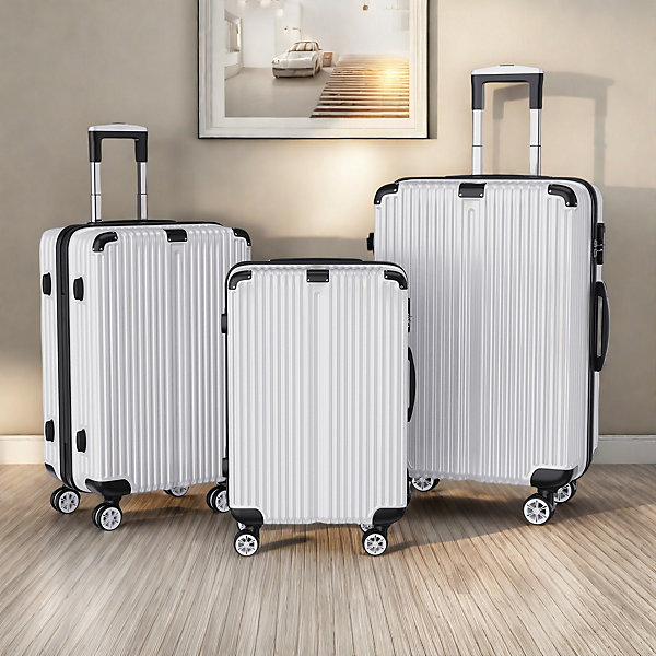Ensemble de 3 valises rigides en ABS avec Balance à bagages portable, légères et durables, 4 roues, Argent
