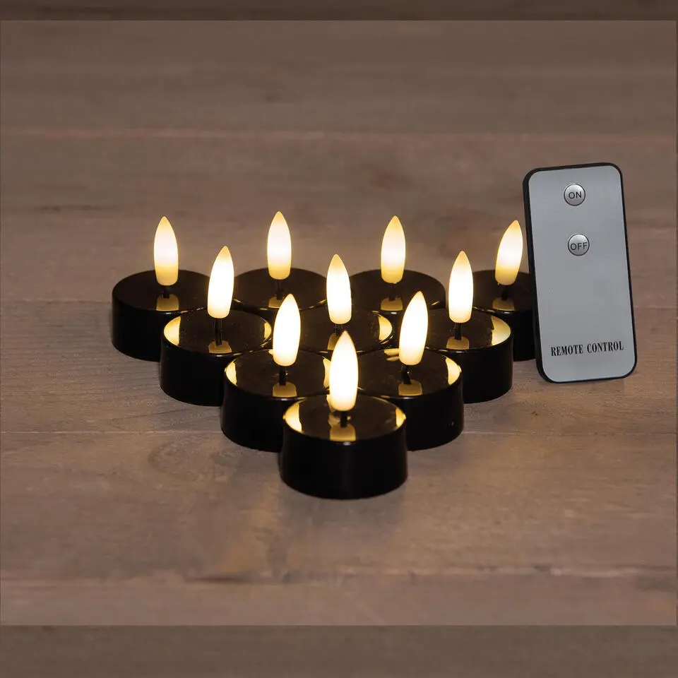 Anna's Collection LED waxinelichtjes - 10x -zwart -3,5 x 1,5 cm