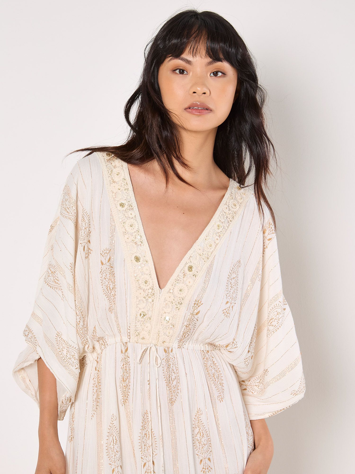Apricot Gold Foil Paisley Midi Dress