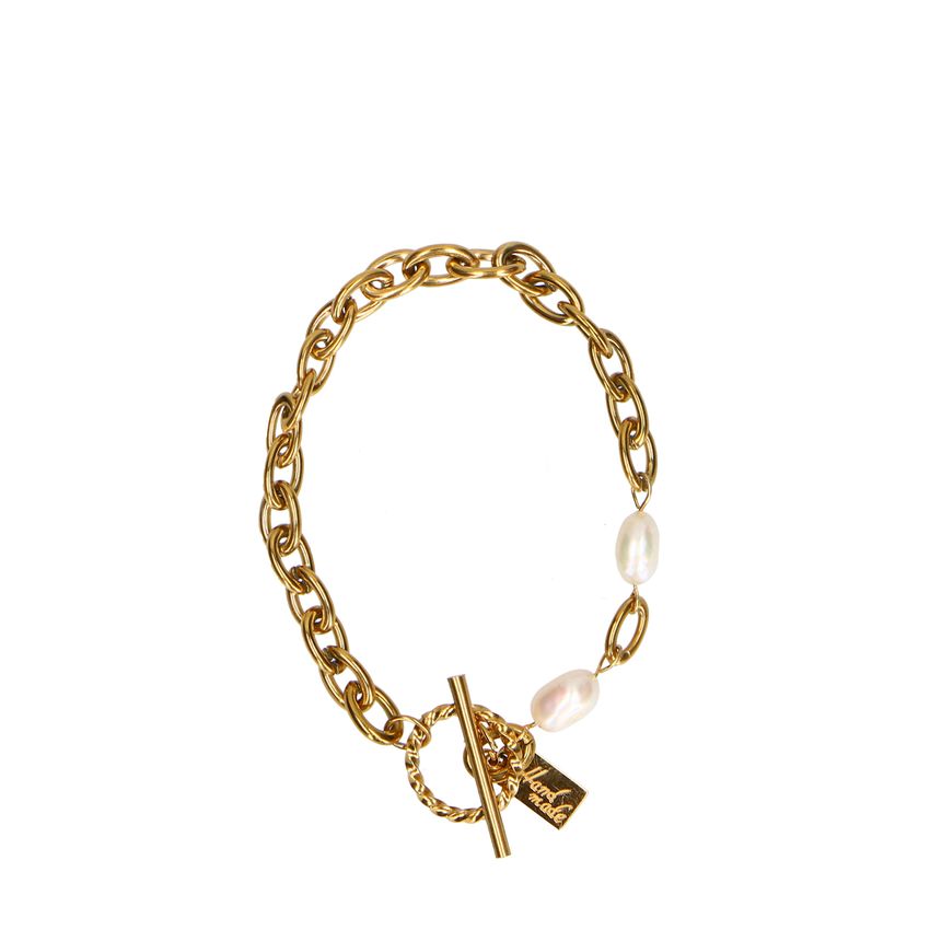 Manfield Gouden schakelarmband met parel details