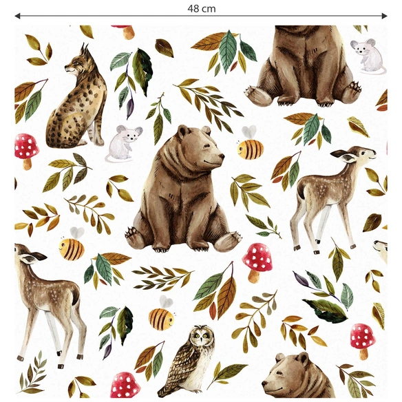 Vliestapete »Vintage Vliestapete«, Waldtiere Reh Bär Maus Uhu, mehrfarbig, matt