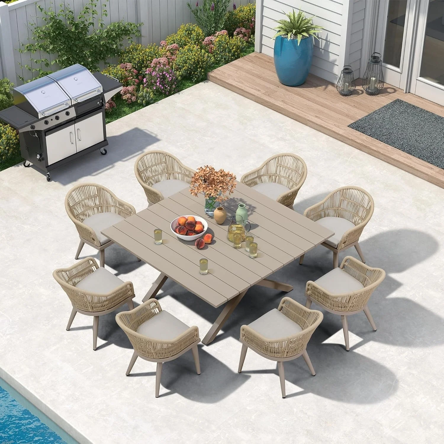 PURPLE LEAF 7 Pieces Patio Dining Set with Outdoor Aluminium Square Dining Table and Woven Rattan Chairs