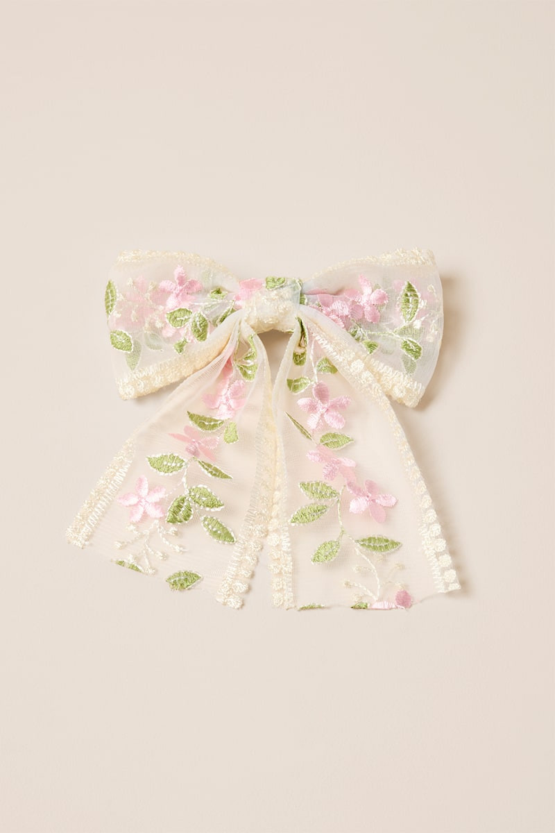 Jana Floral Applique Bow Hair Barrette