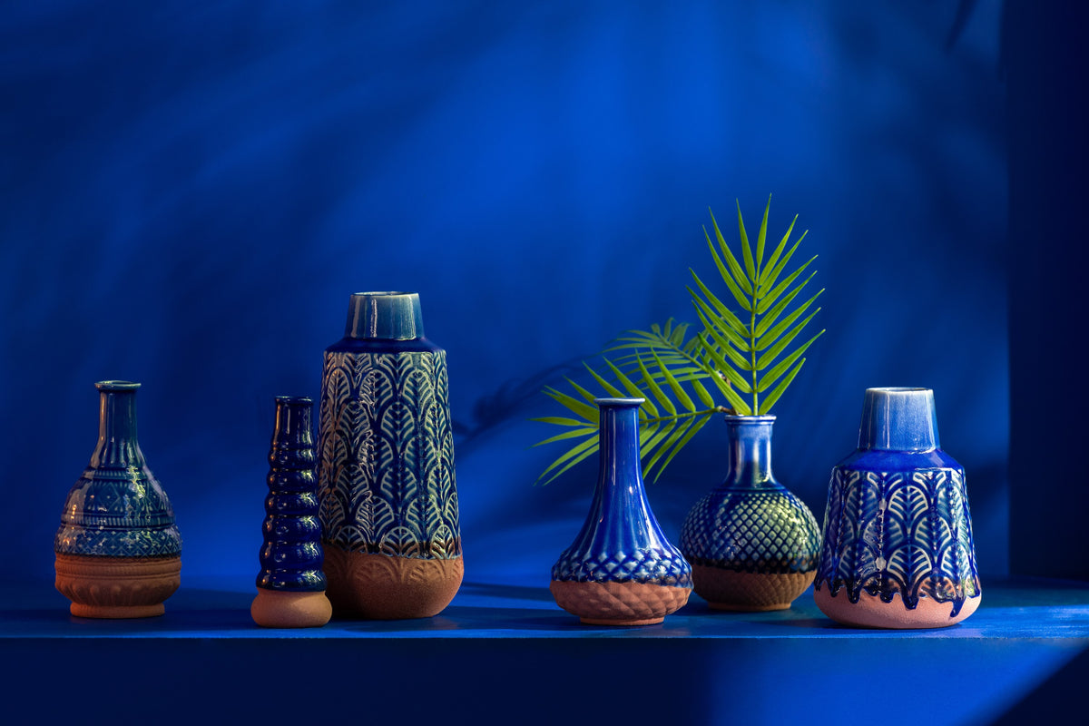 J-Line vaas Leo Buoys - porselein - blauw - 17.5 cm hoog