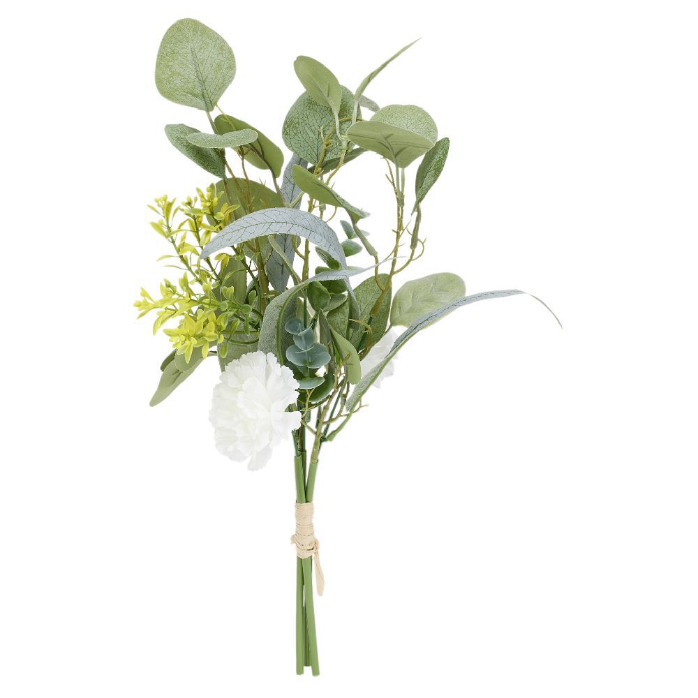 Piquet fleur artificielle et eucalyptus Ø15xH37cm blanc