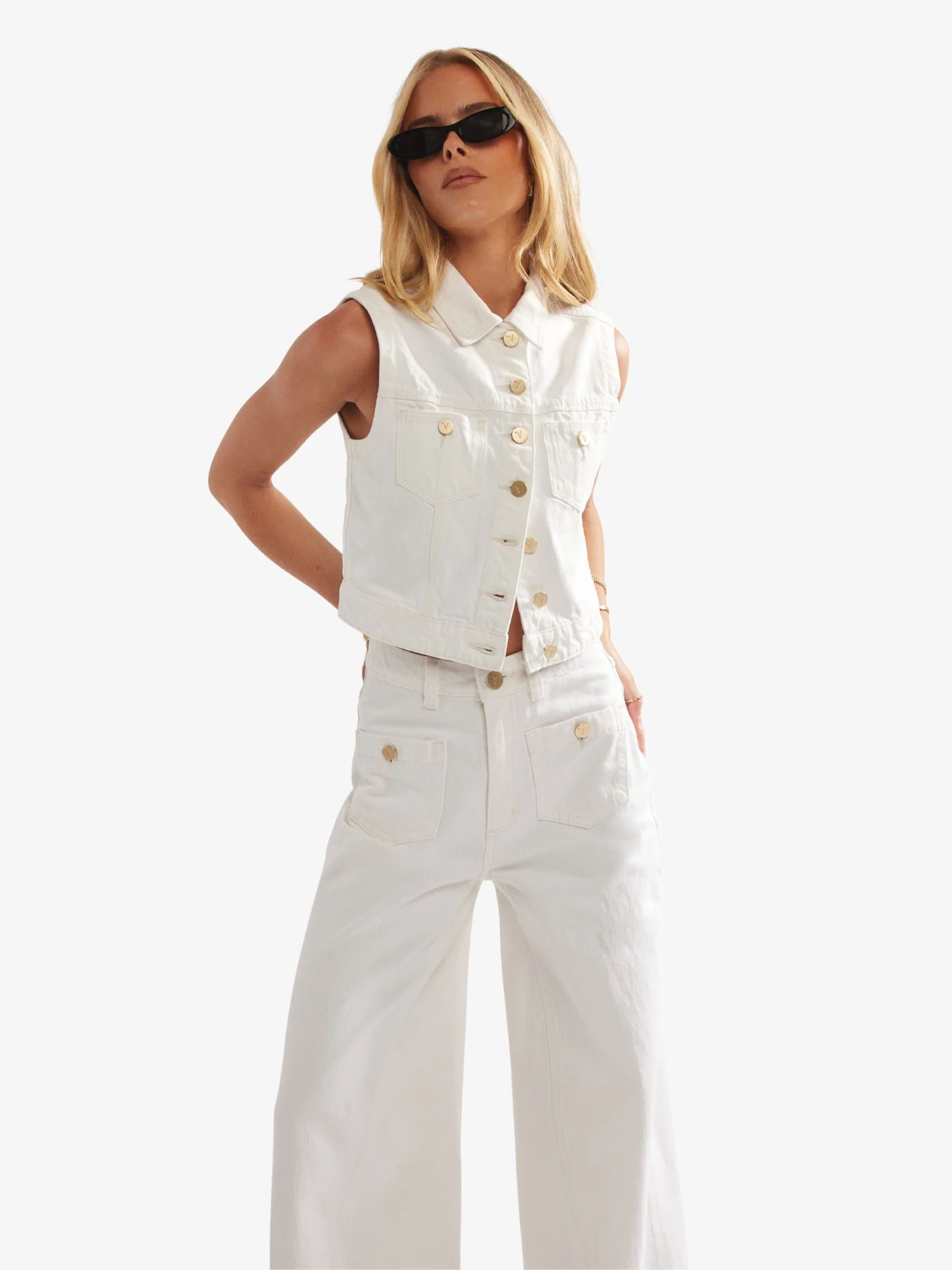 94 Super Wide White Gold Jeans
