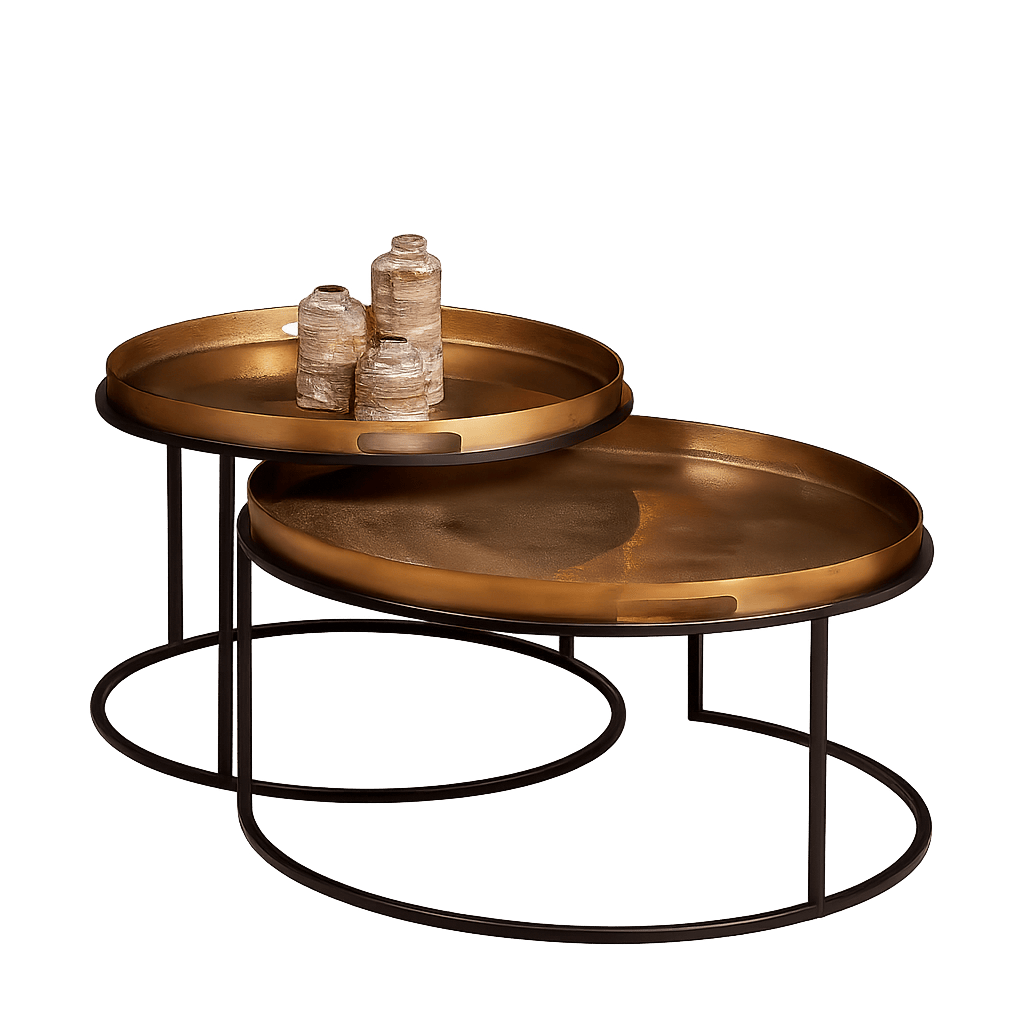 Table basse gigogne dorée à plateaux mobiles (lot de 2) KANO
