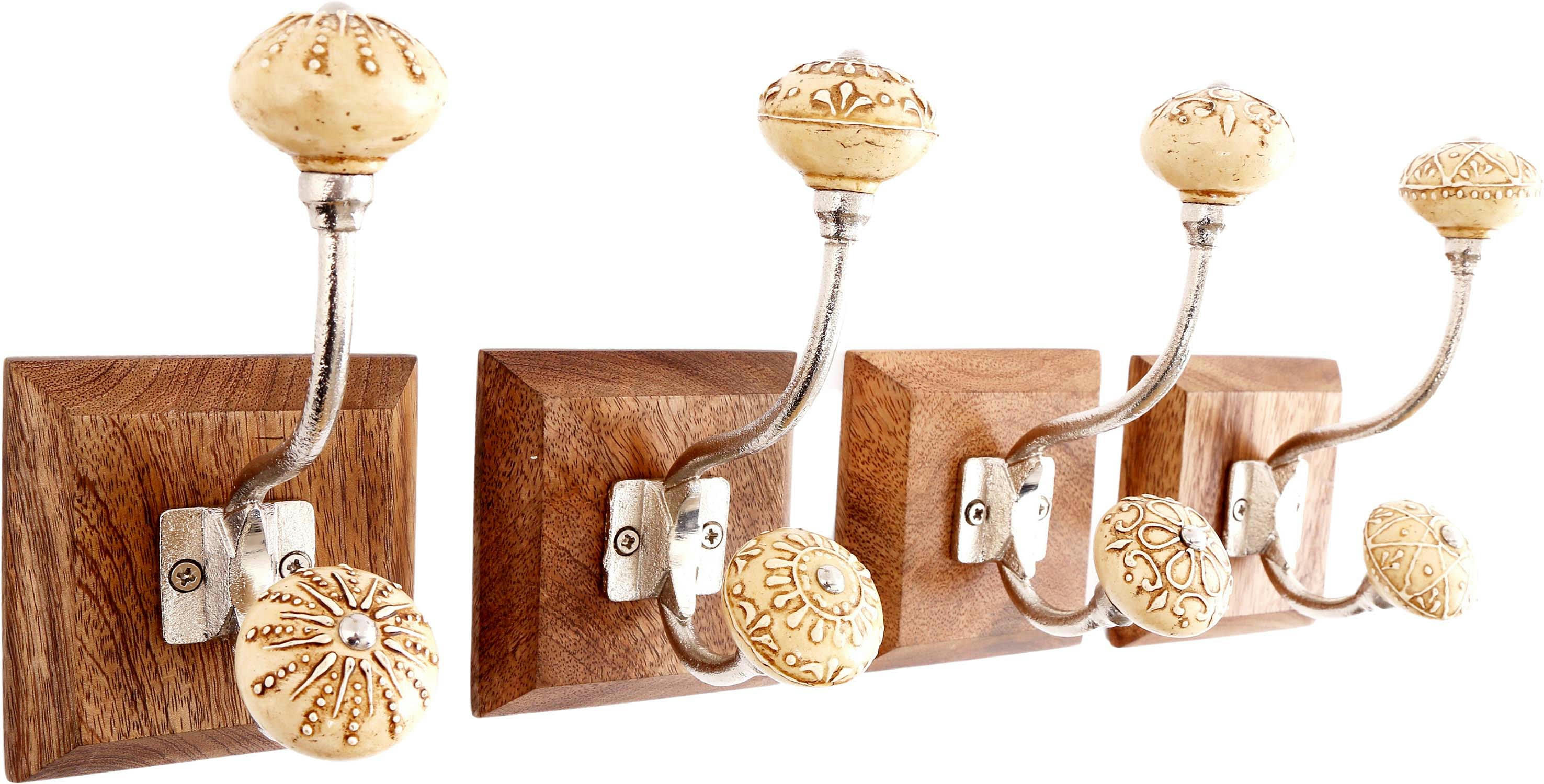 - Patère en bois et céramique double crochet (lot de 4)