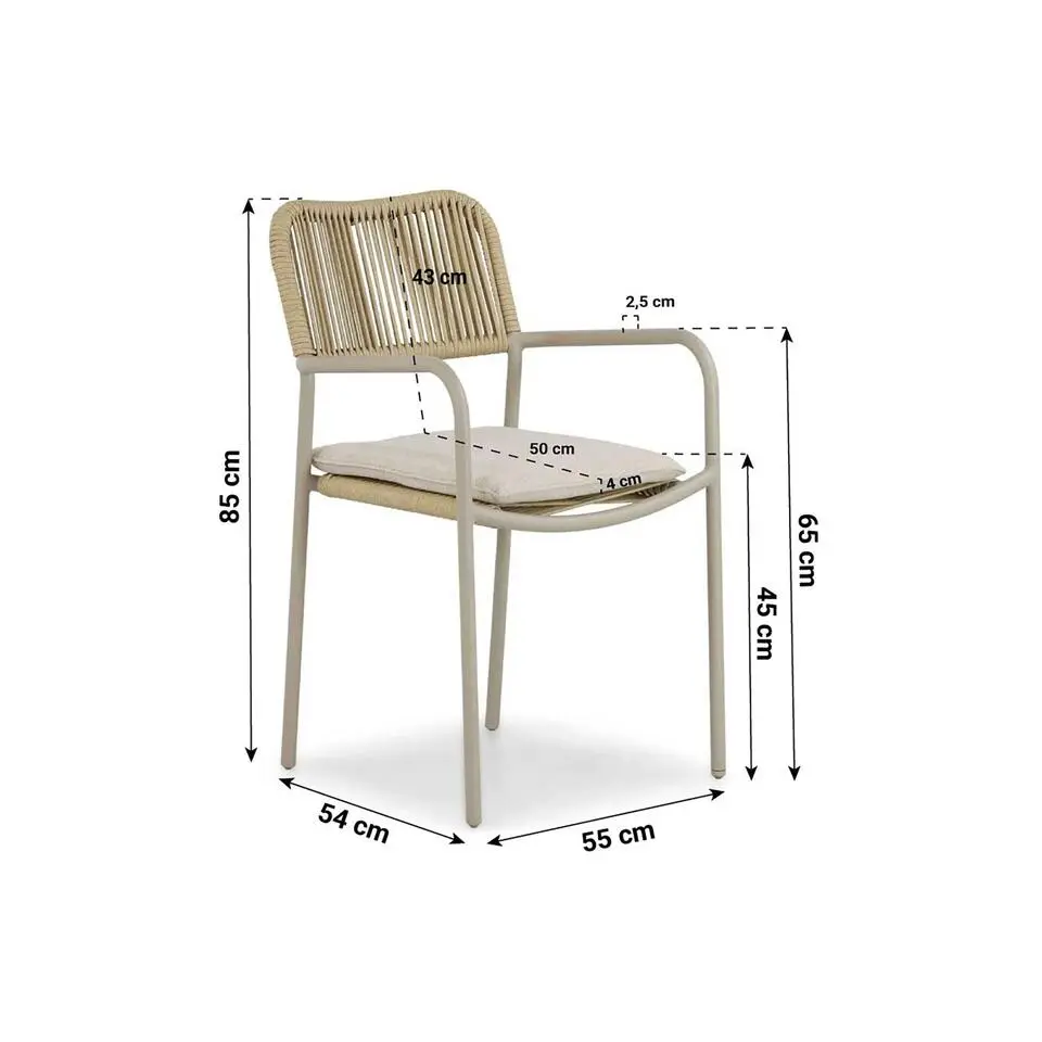 Tuinstoel stapelbaar Aluminium/rope Taupe-naturel-bruin Coco Penya