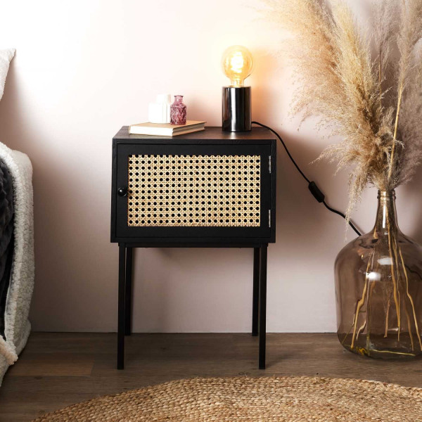Szafka nocna Rio czarna rattanowy front 55x40x32 cm
