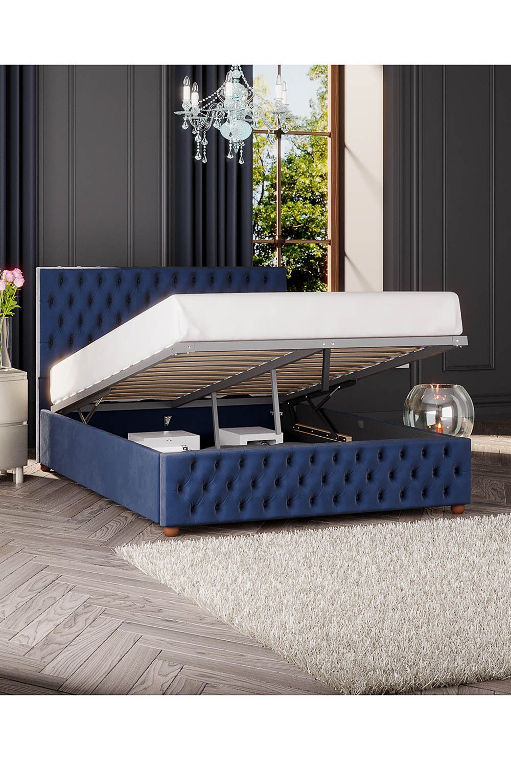Laurence Llewelyn-Bowen Seren Ottoman Storage Bed in Plush Velvet Fabric, Custom Made