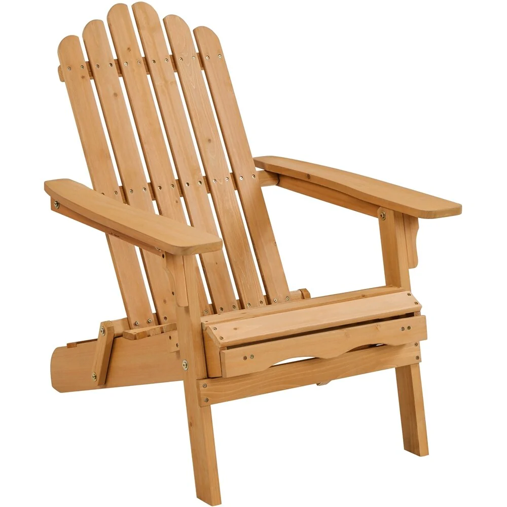 Yaheetech Folding Adirondack Chair with Adjustable Backrest Slatted Deck Chair