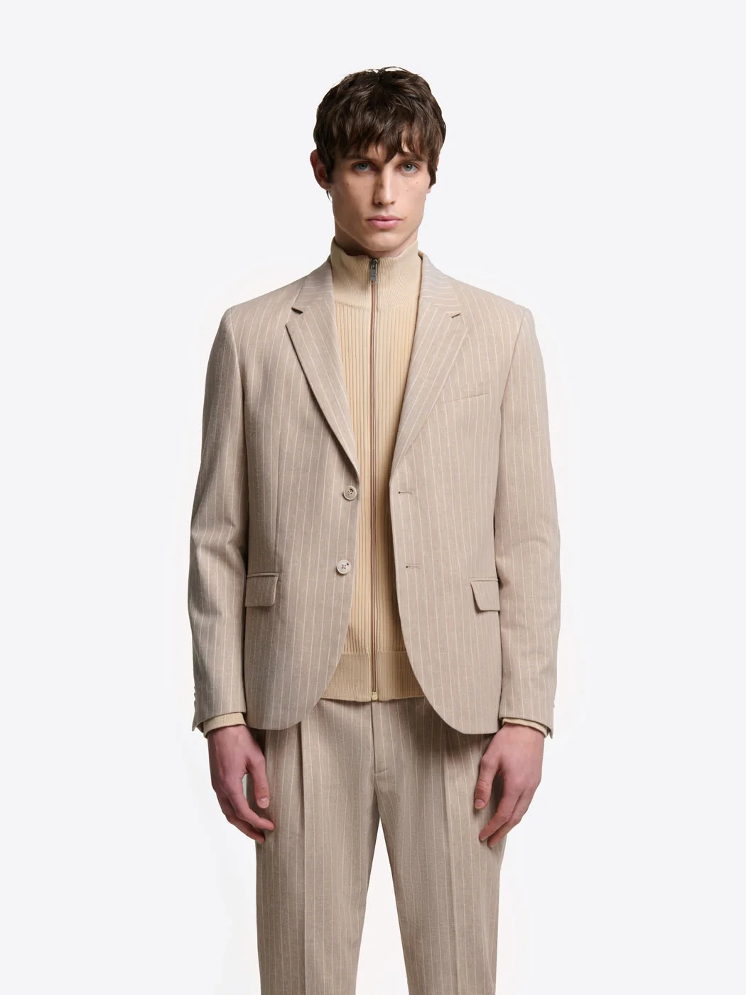 Veste de costume slim en lin à rayures