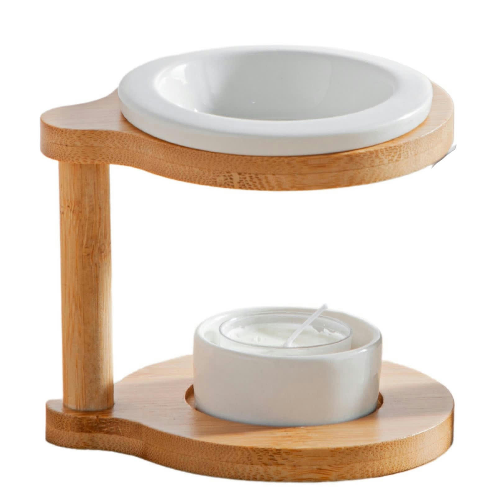 SIMPLICITY - Brûle parfum ronda en bambou et céramique blanche - H8,5cm