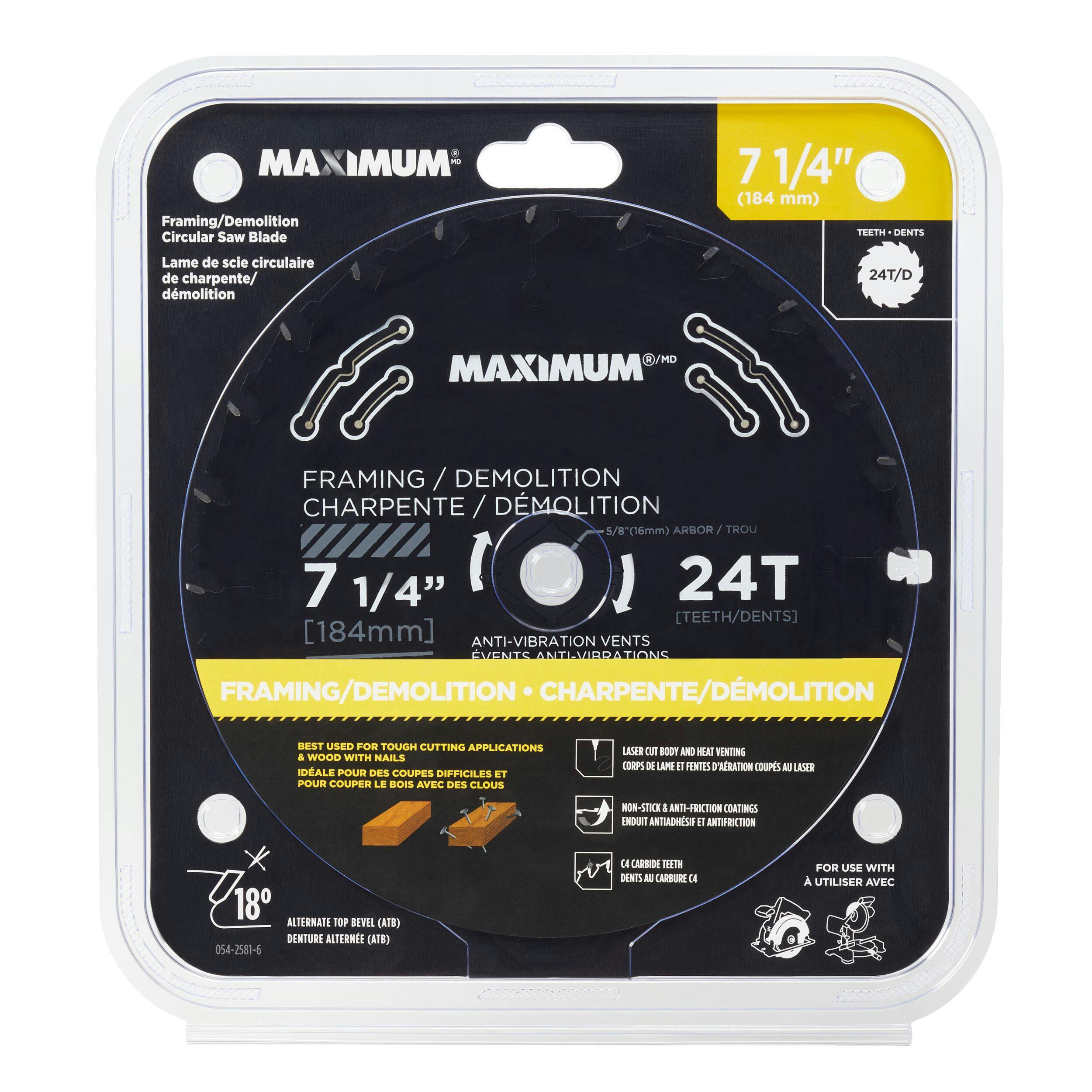 MAXIMUM 7-1/4-in 24T Carbide Tipped Framing/Demolition Circular Saw Blade for Wood