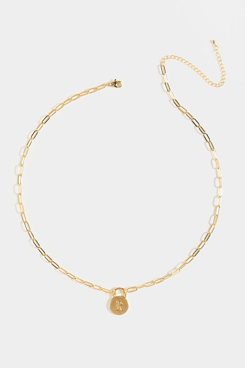 Initial Curb Chain Pendant Necklace Gold