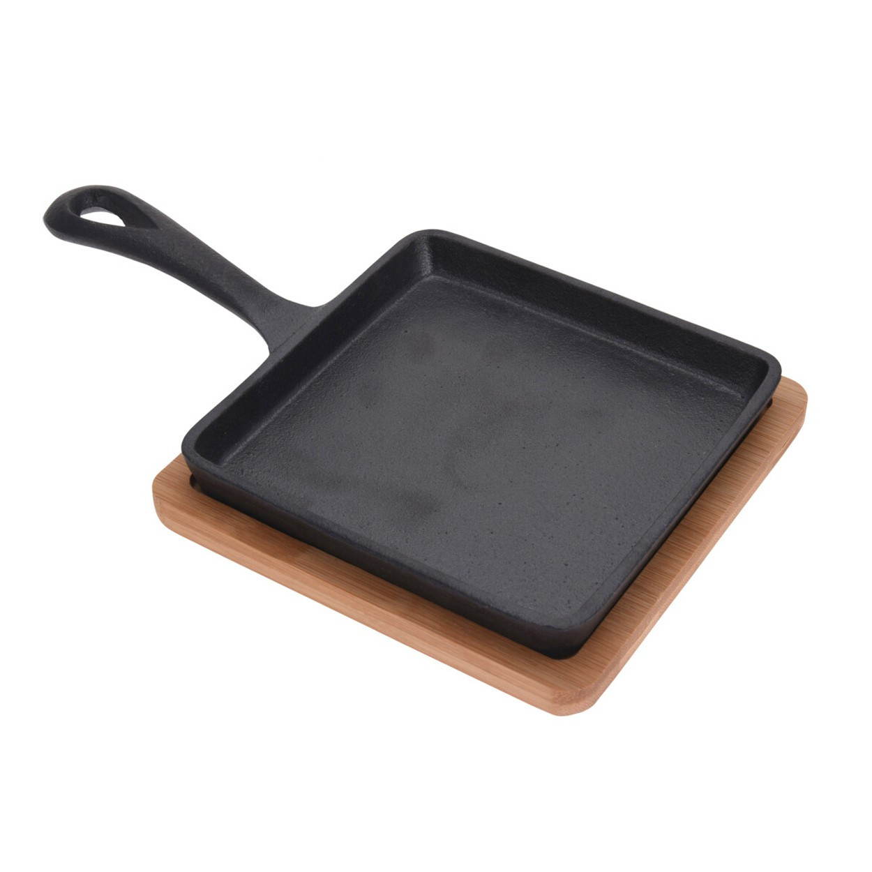 Żeliwna Patelnia 15x15 cm z Bambusową Podstawką
