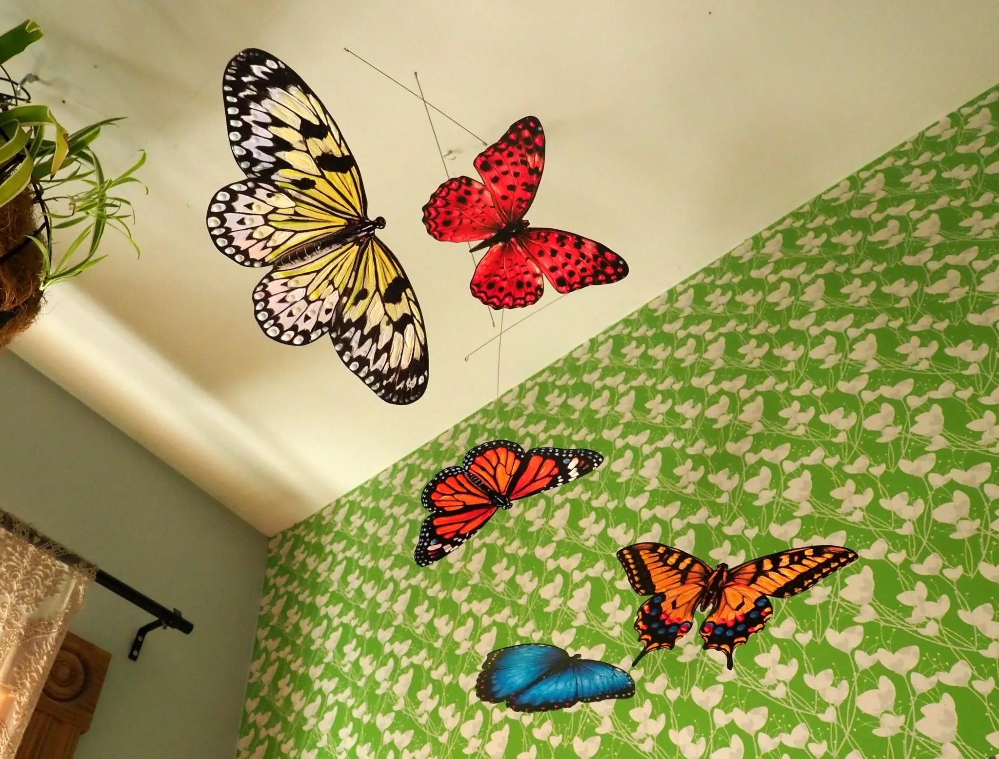 butterfly mobile with glow-in-the-dark paint elements