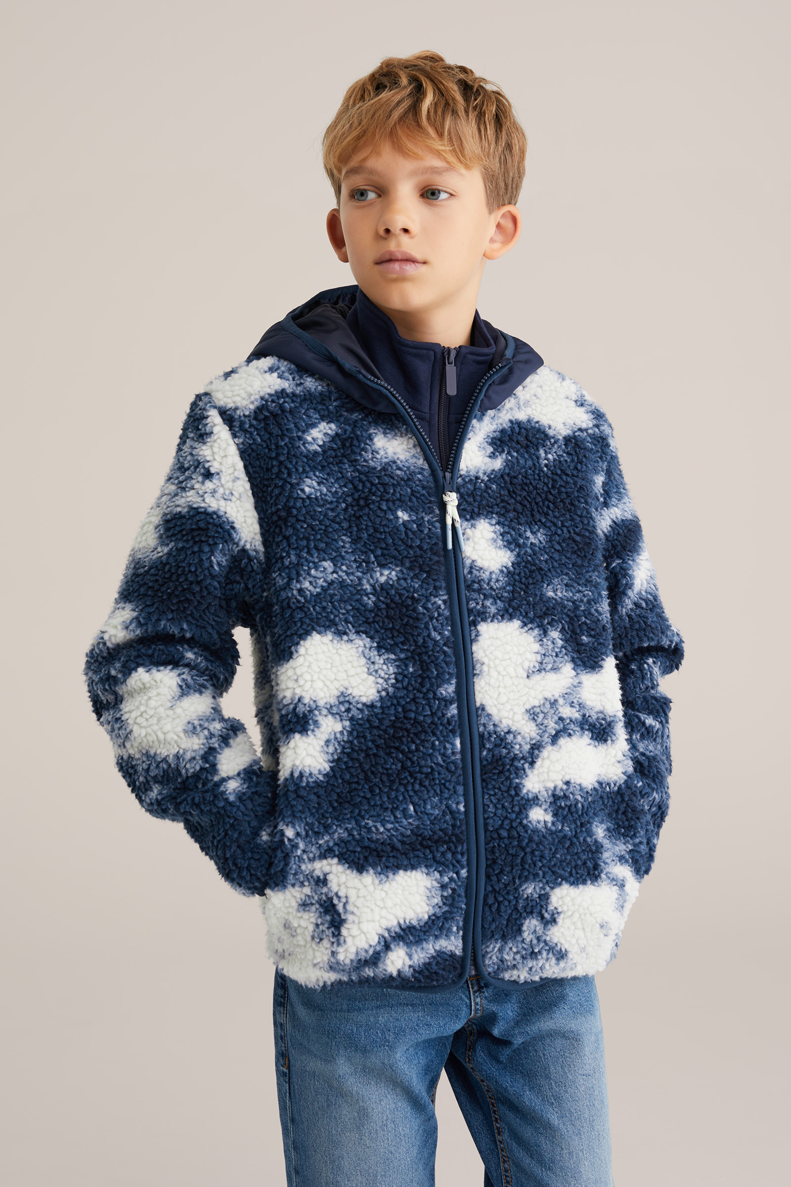 Jongens teddy jas met capuchon