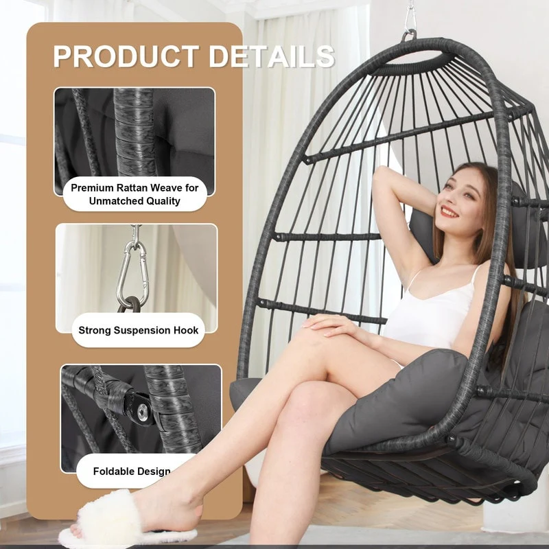 FINCATI Outdoor Luxury Comfy Egg Chair Without Stand, 350 lbs Indoor Egg Chair with No Stand, Extra Large Egg Swing Chair