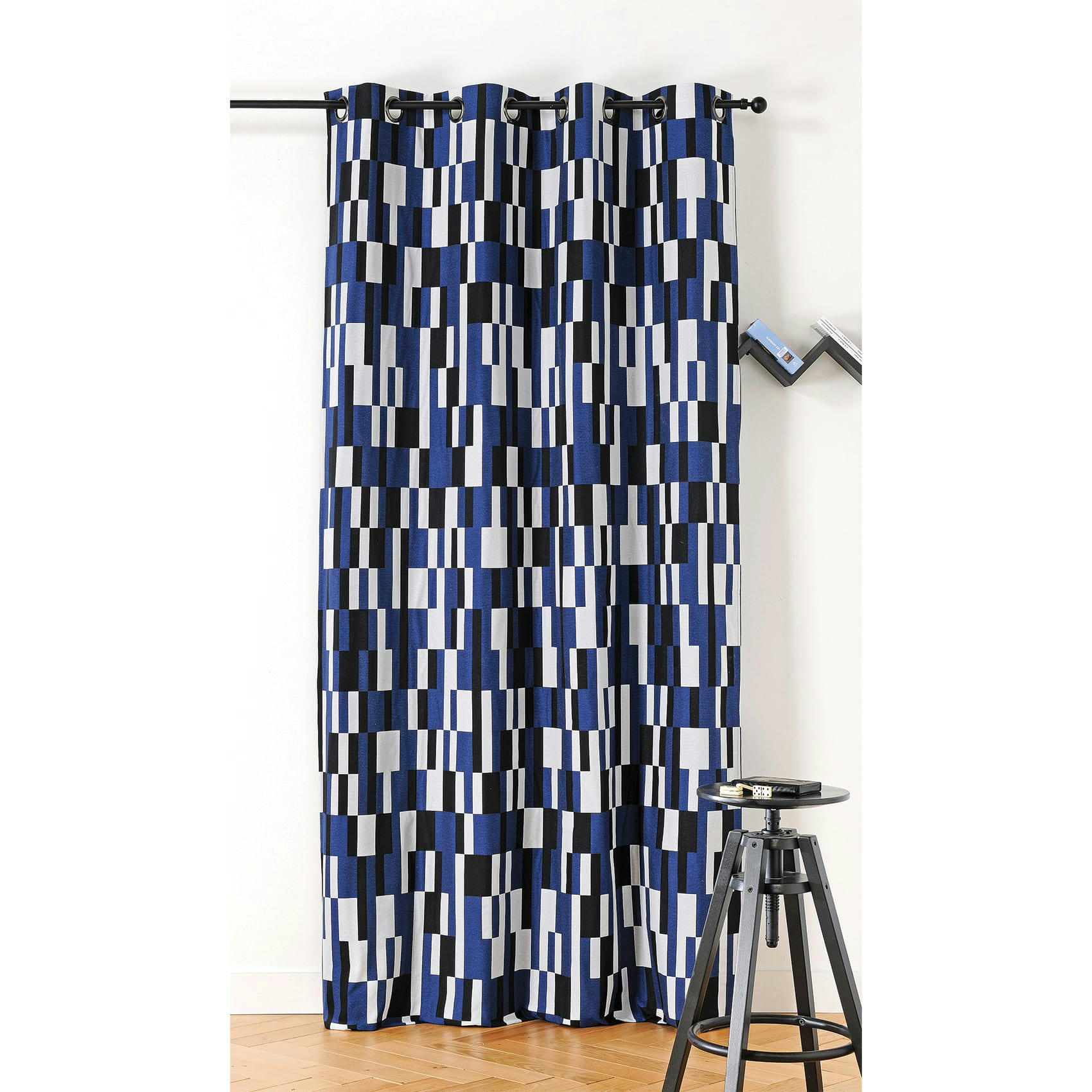 - Rideau à jacquard damier polyester/jacquard bleu 140x260 cm