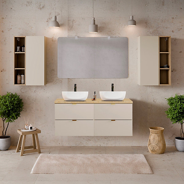 Meuble sous-vasque 120cm plan de toilette Azel Cachemire et Bois