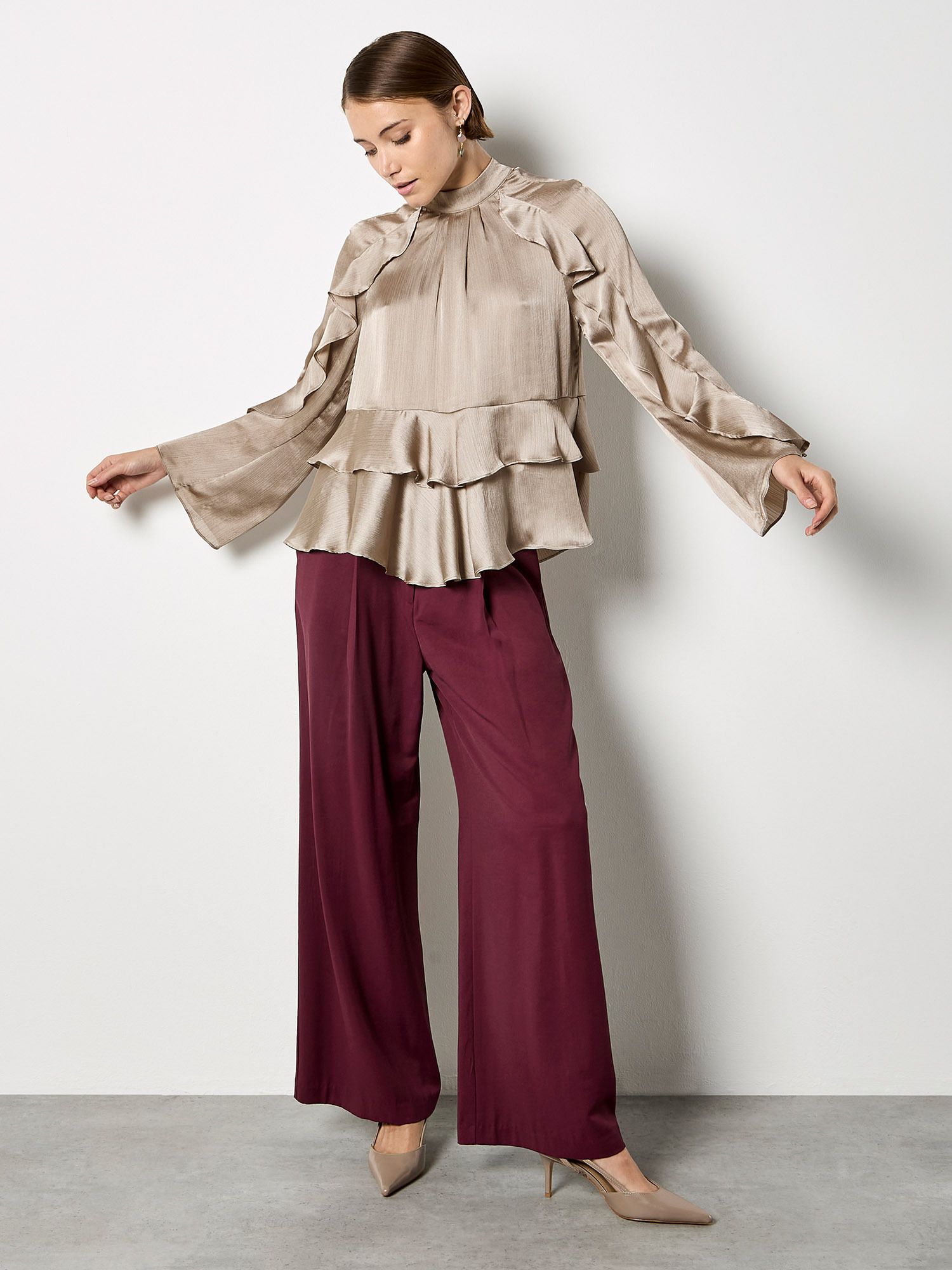 Apricot Ruffle Crinkle Satin Top