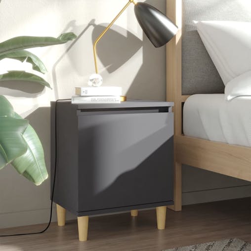 NNEVL Bed Cabinets with Solid Wood Legs 2 pcs Grey 40x30x50 cm