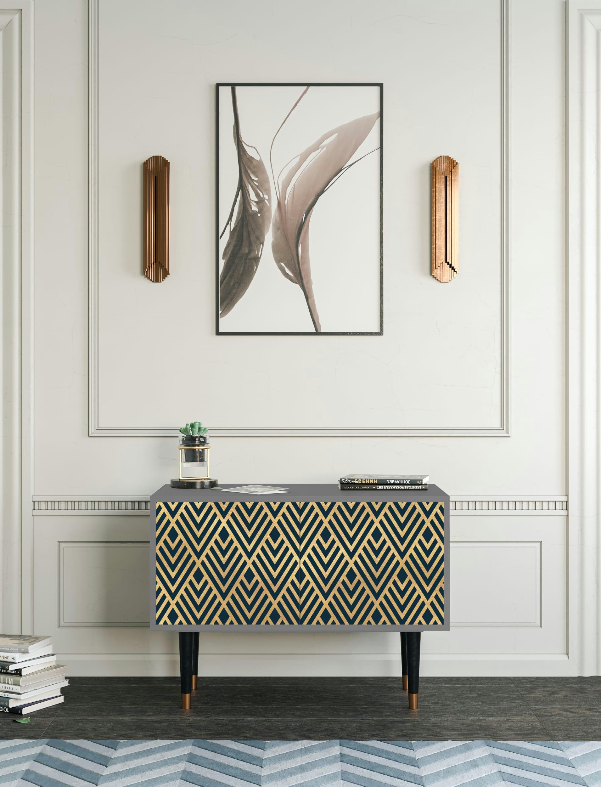 EGYPT TRIANGLES - Buffet bas  bleu 2 portes L 94 cm