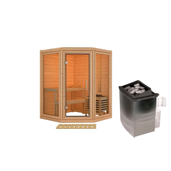 Sauna »Udema«, BxTxH: 158 x 158 x 207 cm, 9 kW Ofen mit interne Steuerung , für 2 Personen