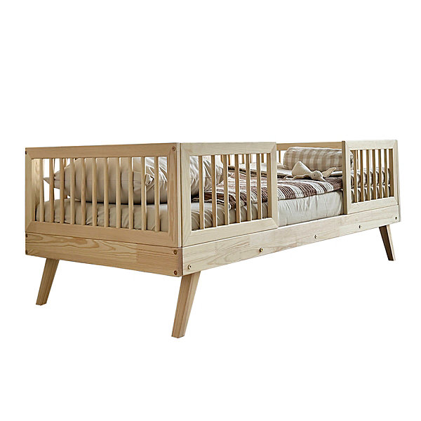 Lit 90x190 barrières hautes et sommier inclus pieds 20 cm Maylis Bois