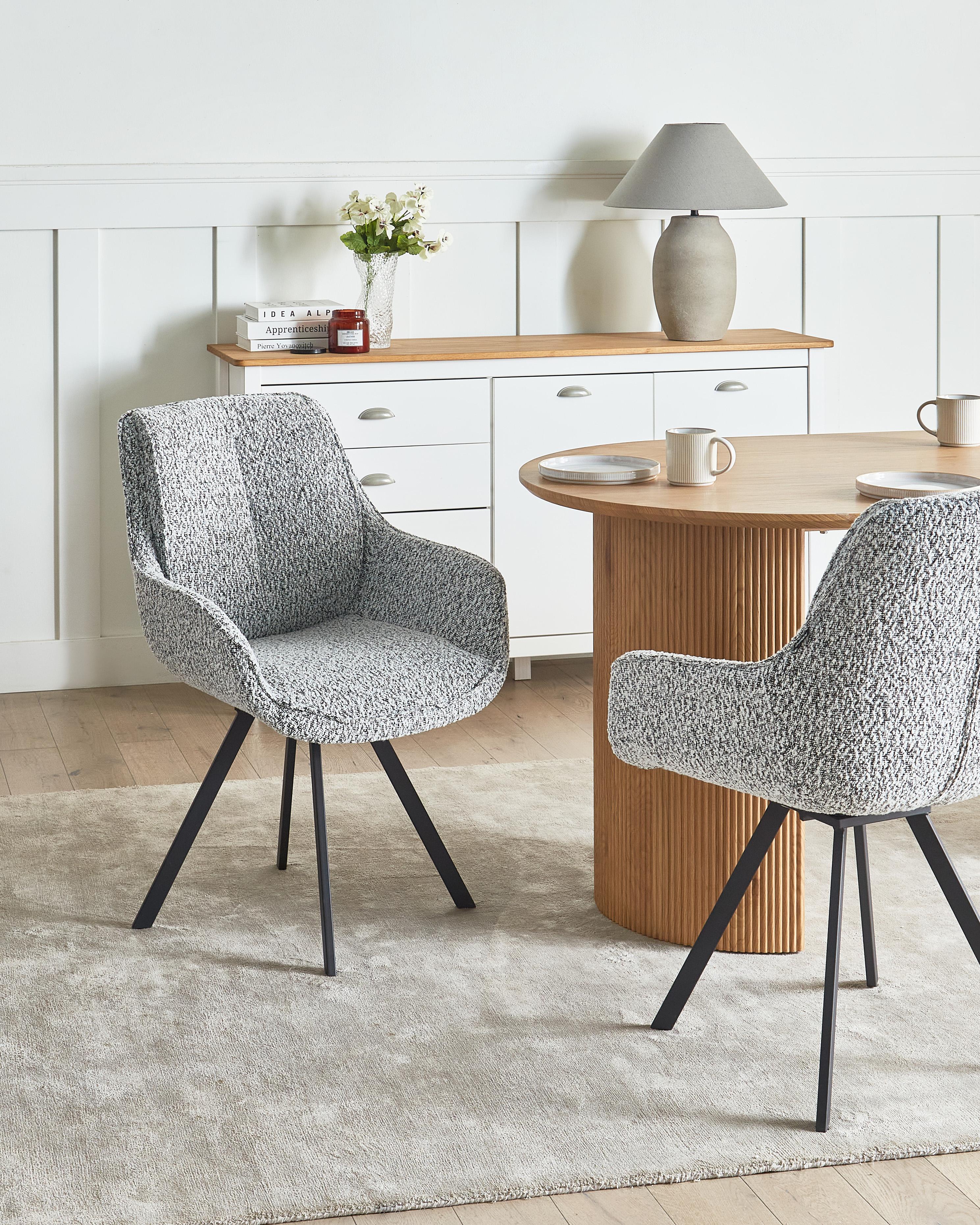 Dining Chair Swivel MARCELLUS Boucle Black/ White