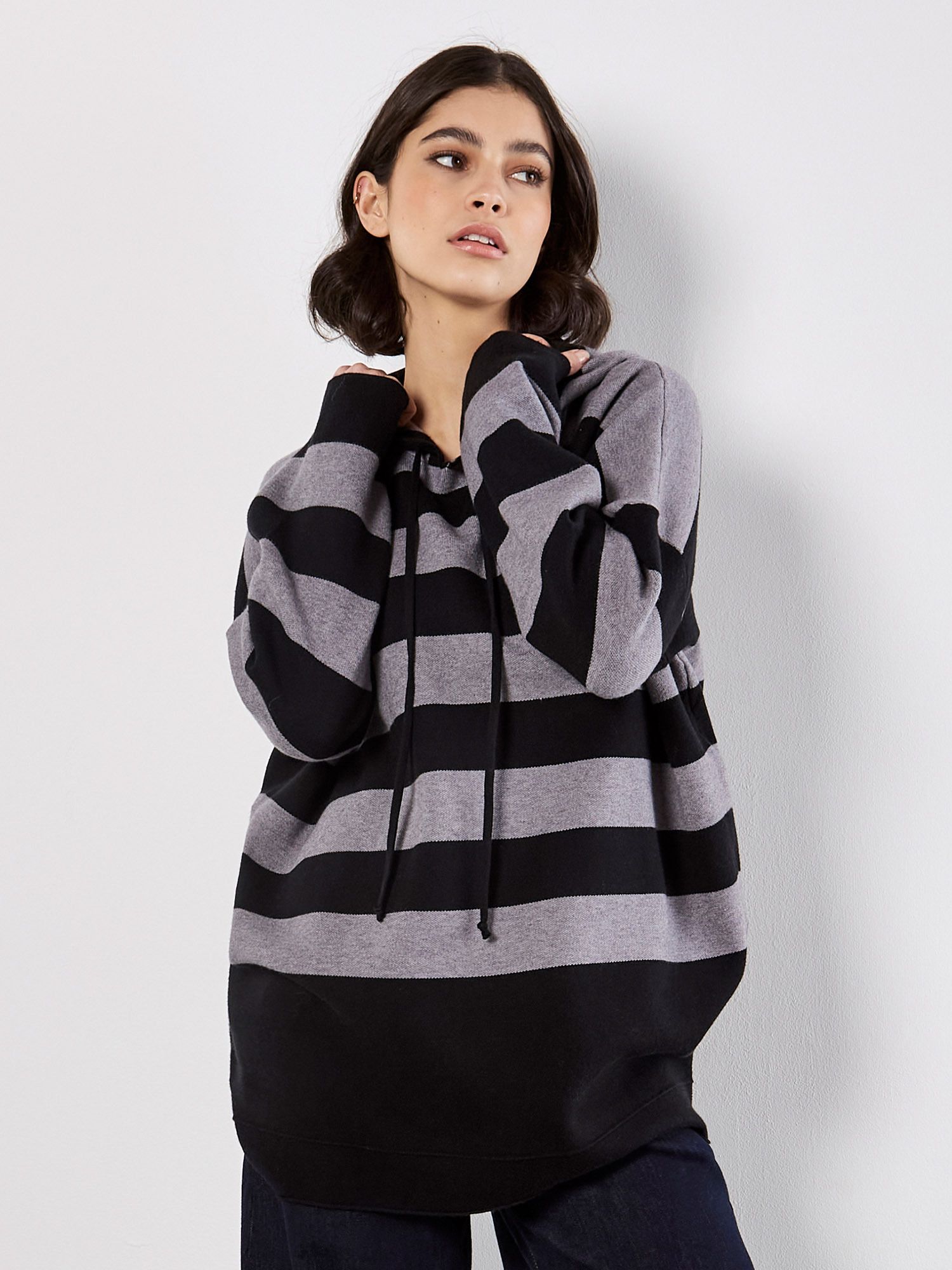 Apricot Hooded Stripe Tunic Jumper